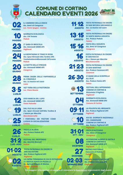 CALENDARIO EVENTI 2026 - COMUNE DI CORTINO - Foto 1